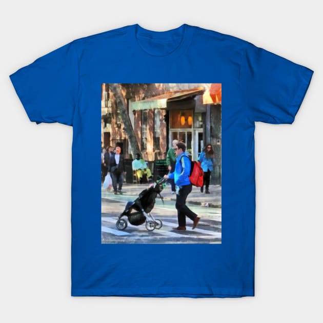 Manhattan NY - Daddy Pushing Stroller Greenwich Village T-Shirt by SusanSavad